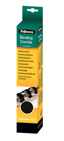 Fellowes CombBind Plastikbinderücken – A4 – Ø 14 mm – 21 Ringe – bis 100 Blatt, Schwarz – 25 Stk.