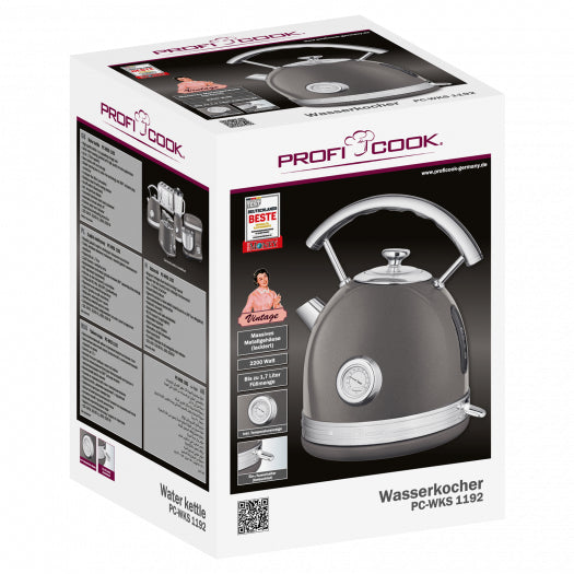 ProfiCook Wasserkocher – 1,7 l, Edelstahl, Anthrazit, PC-WKS 1192