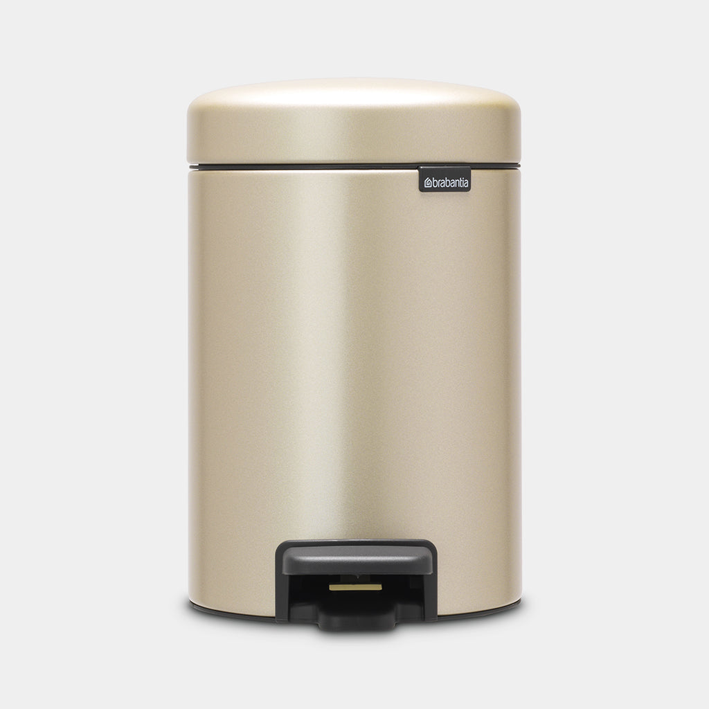 Brabantia NewIcon Treteimer – 3 l – Edelstahl, rund – Champagner – Soft-Close