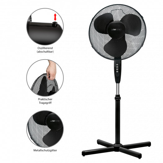 Clatronic Standventilator VL 3603 S – 40 cm, 3 Stufen, oszillierend, 45 W, Schwarz