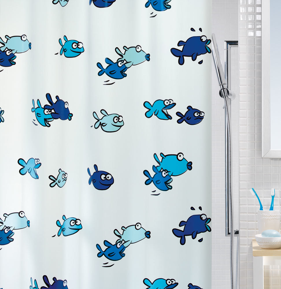 Spirella Hugo Duschvorhang – gemustert – 180 × 200 cm – Blau – Polyethylen-Vinylacetat (PEVA)