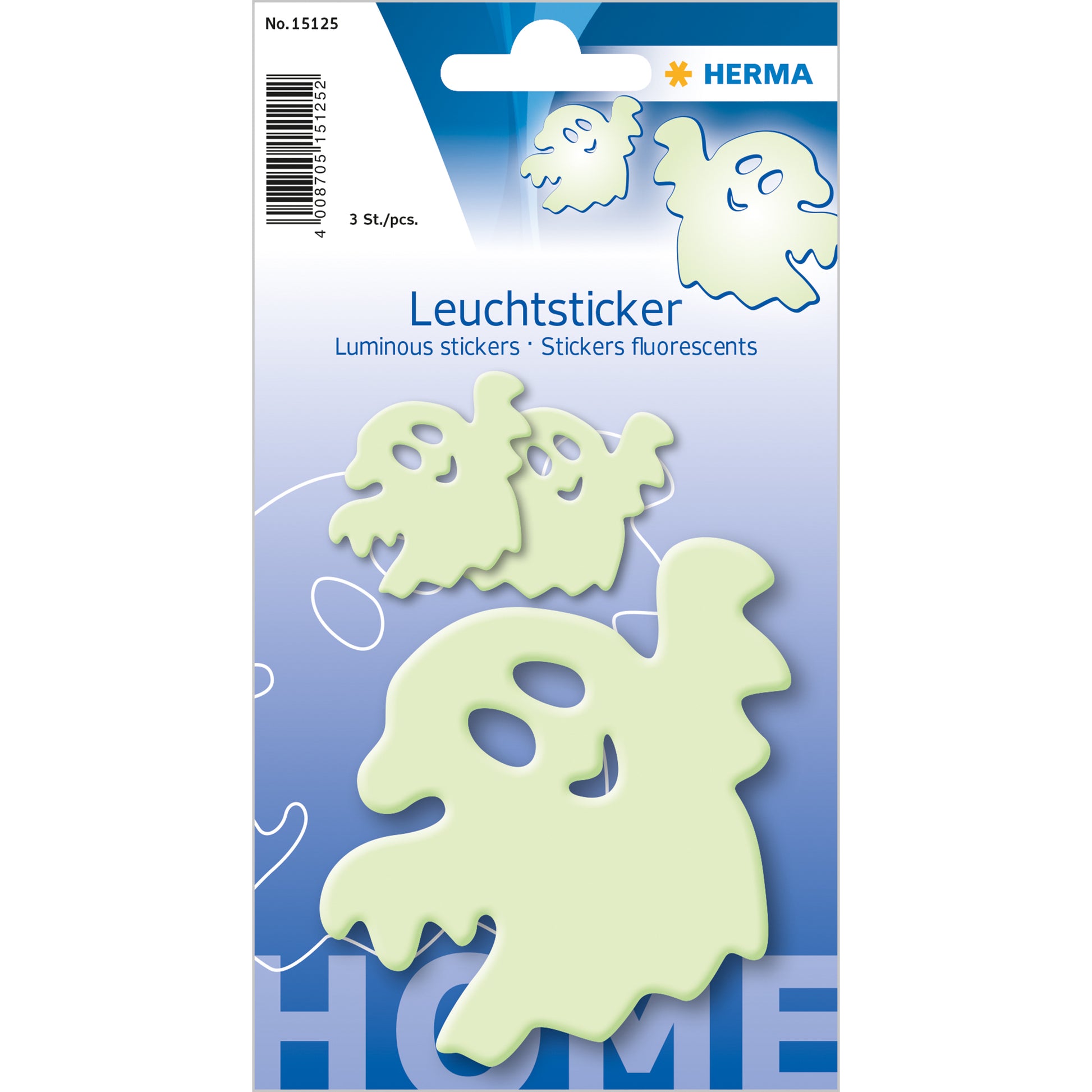 HERMA Leuchtsticker – Kleines Gespenst – 3 Stück – wiederablösbar – Gelb