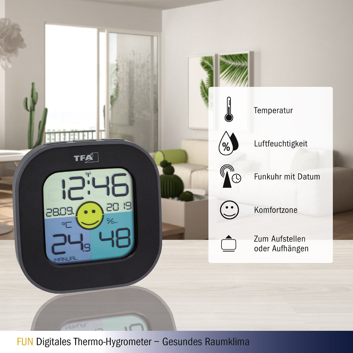 TFA-Dostmann TFA Dostmann FUN – Thermo-/Hygrometer, Digitalanzeige, 2× AAA – schwarz