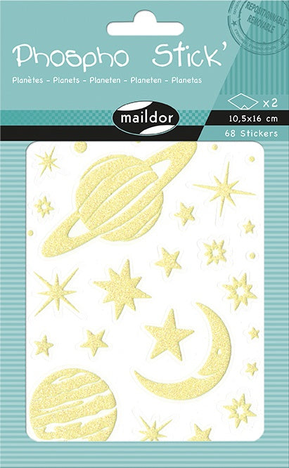 Clairefontaine Sticker – 10,5 × 16 cm, Planet, Gelb – 2 Bögen/68 Sticker