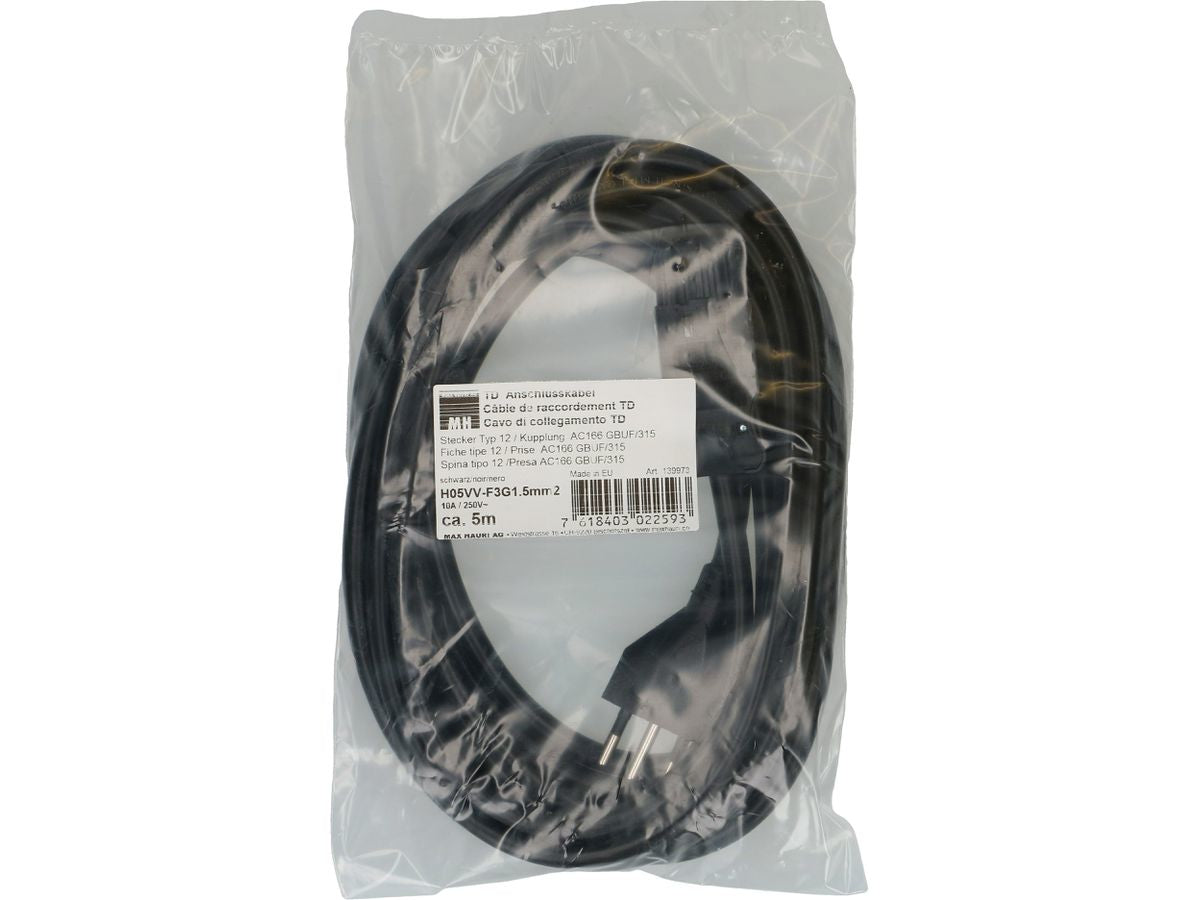 Max Hauri AG Netzkabel, T12 auf GST18I3, montiert, 230 V, 5 m, Schwarz, 139973