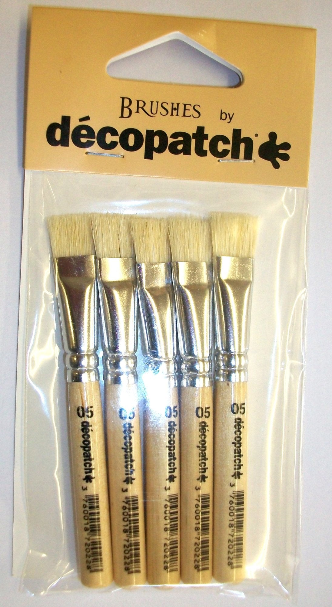 Décopatch Pinsel – Reine Schweineborsten, Holzgriff, Länge 90 mm, 5er-Pack, Flach, Aluminiumzwinge