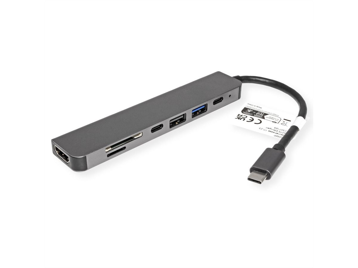 VALUE Dockingstation – USB-C, 1× HDMI, 2× USB-A, SD/microSD, für MacBook/Notebook/PC