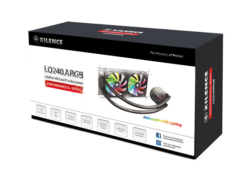 Xilence LQ240.ARGB – Wasserkühlung 240 mm – ARGB, 2×120 mm PWM, 300 W, für AMD AM5/AM4, Intel LGA 1700 und andere