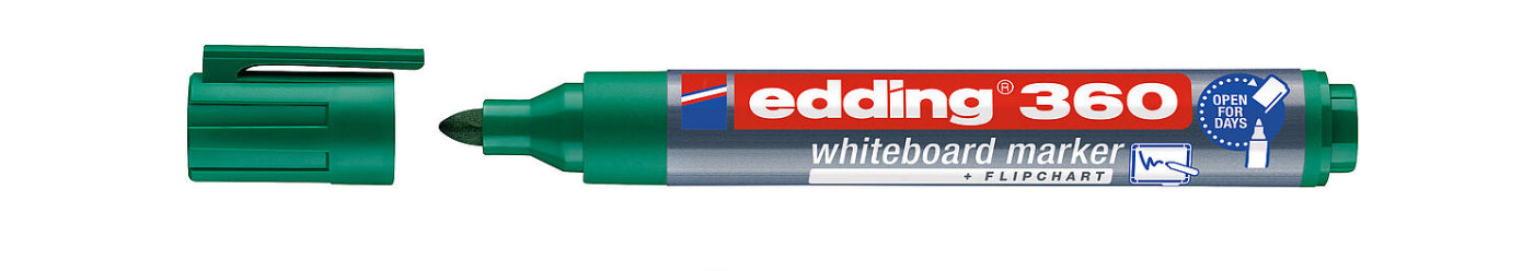 Edding Whiteboard-Marker – feine Spitze, grün, trocken abwischbar, Cap-Off – für Emaille, Glas, Melamin