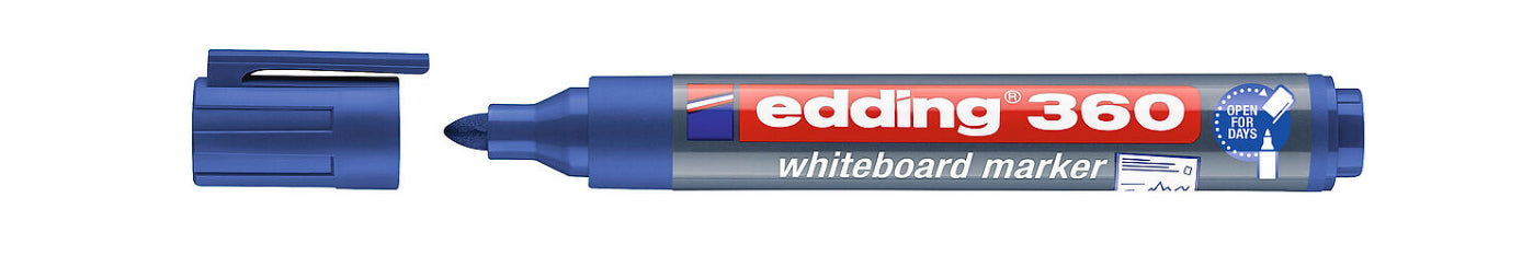 Edding Whiteboard-Marker – Rundspitze, Blau, Trocken abwischbar, Cap-Off – für Emaille, Glas, Melamin