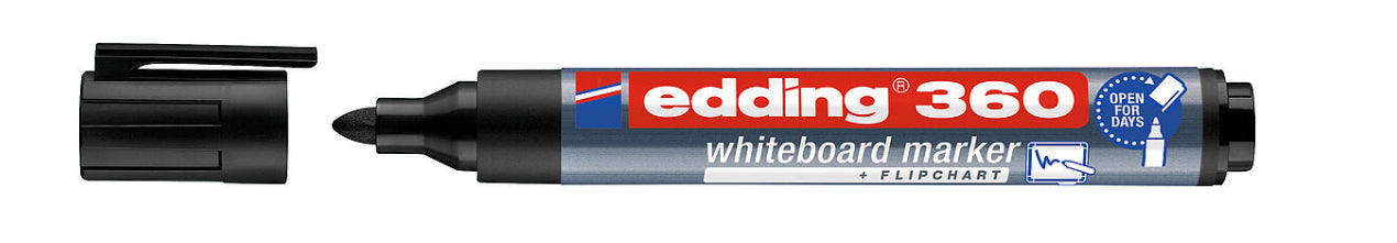 Edding Whiteboard-Marker – schwarz, trocken abwischbar, Cap-Off – für Whiteboards, Emaille, Glas