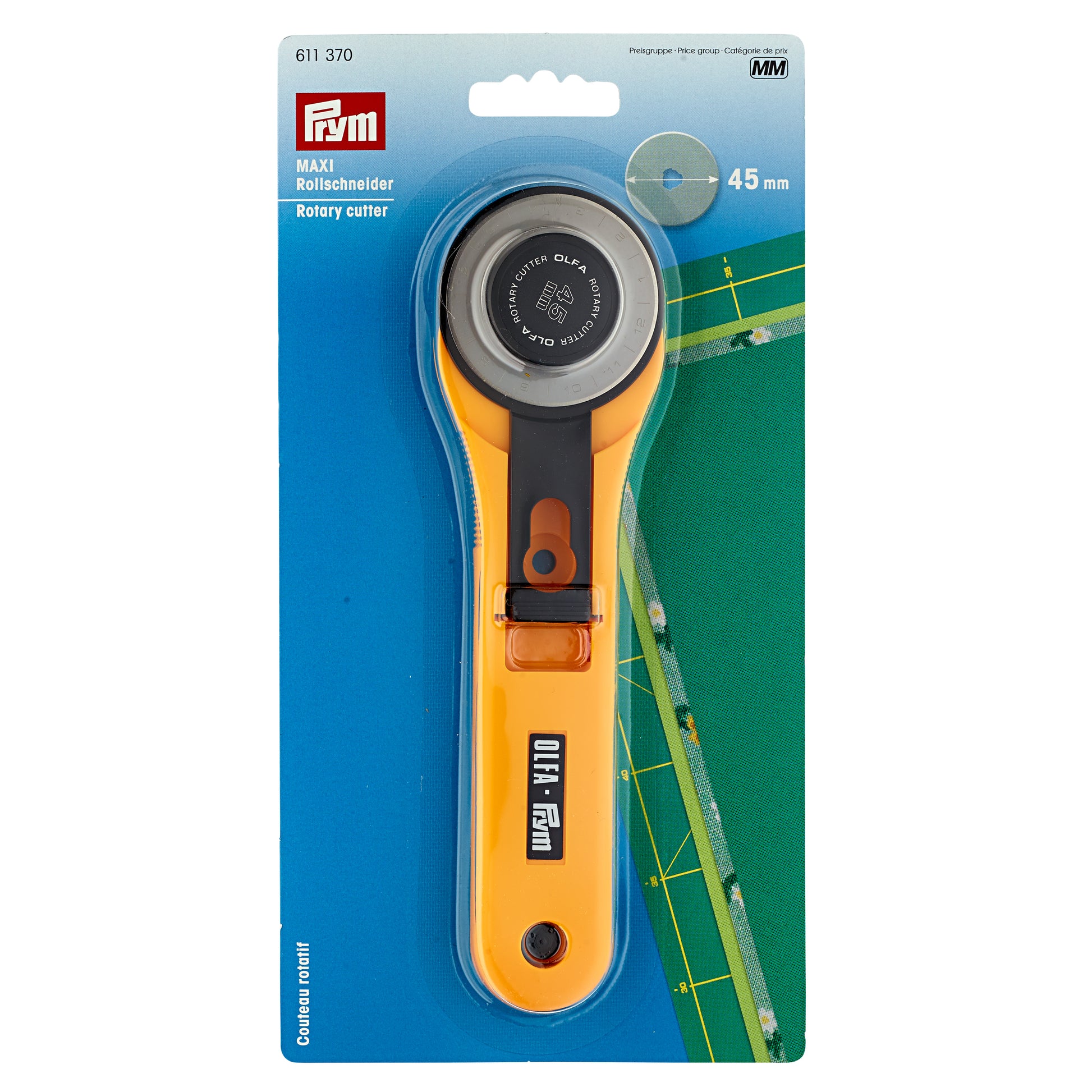 Prym Rollenschneider Maxi 45 mm – Klinge aus Edelstahl, Kunststoffgriff gelb, 1 Stück