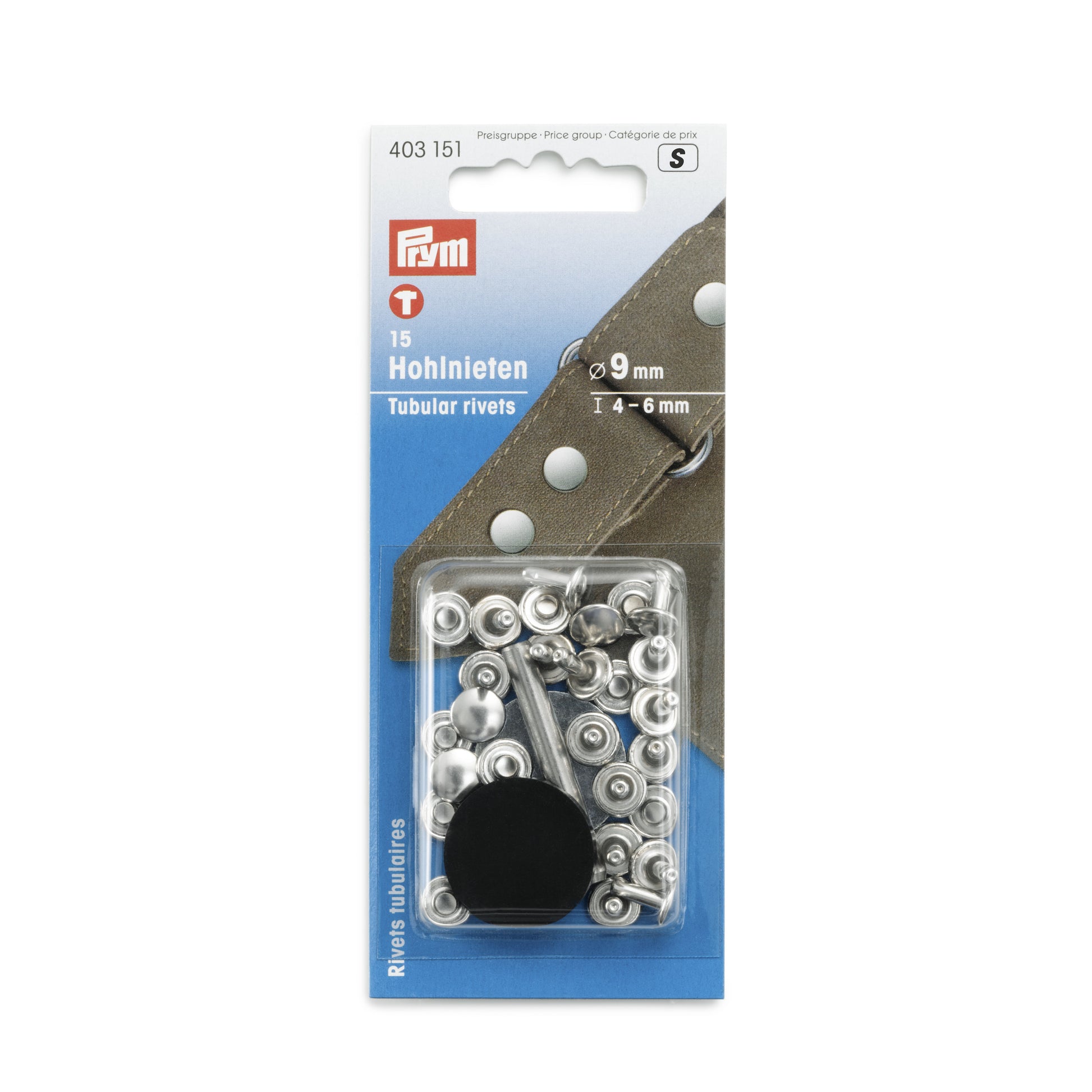 Prym Hohlniete Ø 9 mm – Messing, Silber, 15 Stück