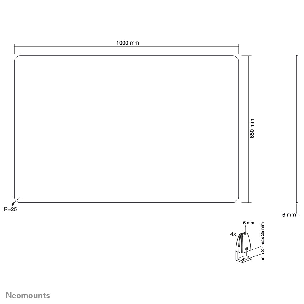Neomounts Hygieneschutzschild – 1'000 × 650 mm, Glas, transparent, mit Montageset, für Tischplatten bis 25 mm