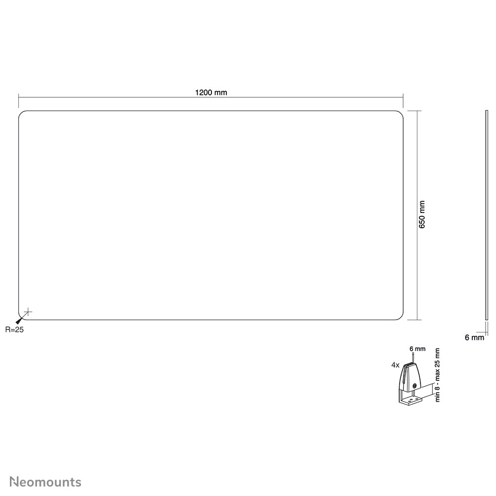Neomounts Hygieneschutzschild – 1'200 × 650 mm, transparent, mit Montageset, für Tischplatten 0–25 mm