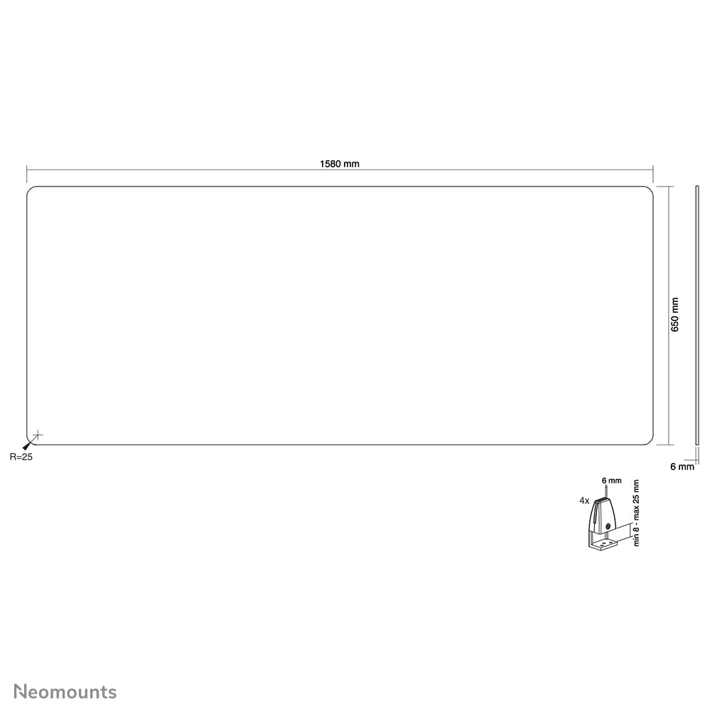 Neomounts Hygieneschutzschild – 1'580 × 650 mm, Gehärtetes Glas, Transparent, für Tischplatten 0–25 mm