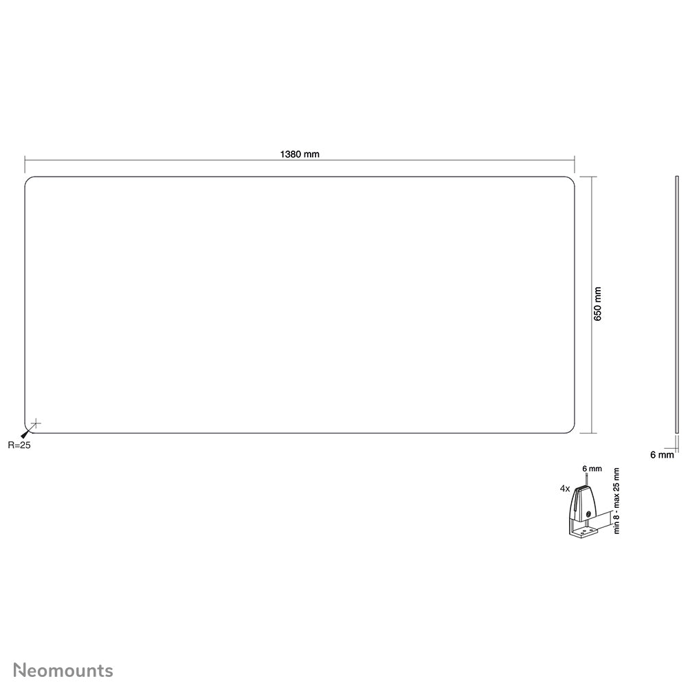 Neomounts Hygieneschutzschild – 1'380 × 650 mm, transparent, mit Montageset, für Tischplatten 0–25 mm