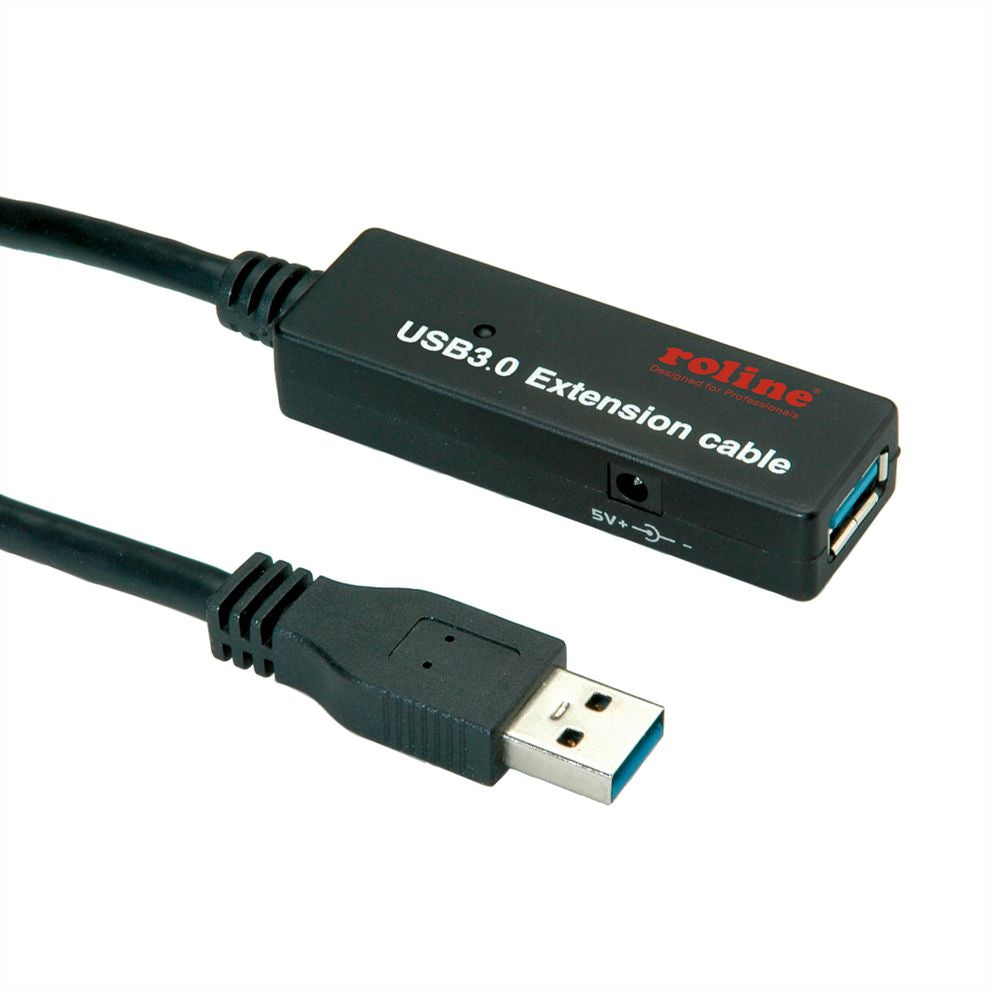 ROLINE USB-A Verlängerungskabel (Stecker auf Buchse) – USB 3.2 Gen 1 (5 Gbit/s) – 15 m – Aktiv – Schwarz