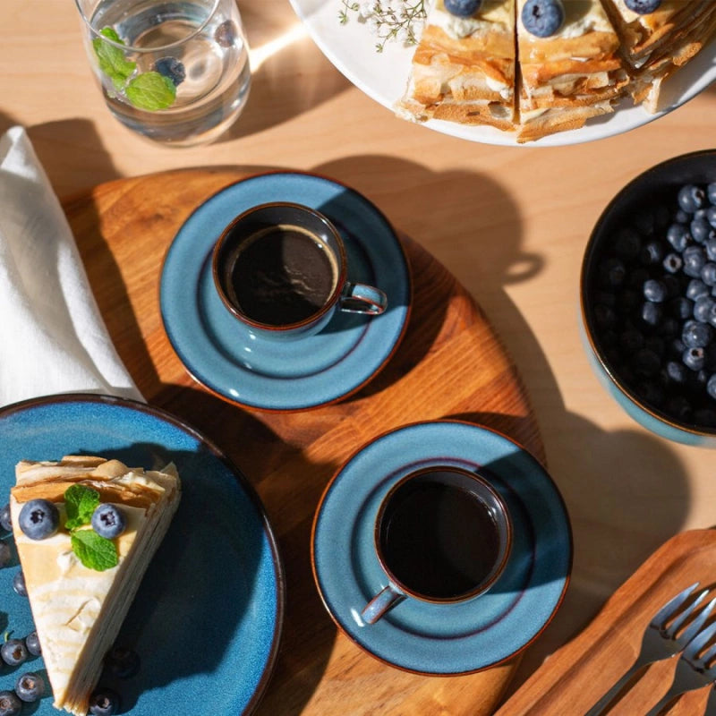 Lunasol Espressotasse – 8-teiliges Set, 90 ml, Ø 12,5 cm, Steingut, Dunkelblau, spülmaschinenfest