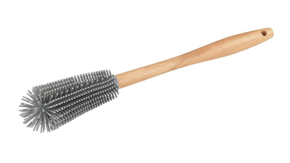 WENKO Abwaschbürste Hollie – Silikon, Buche, 30 cm, Braun/Grau, mit Aufhänger