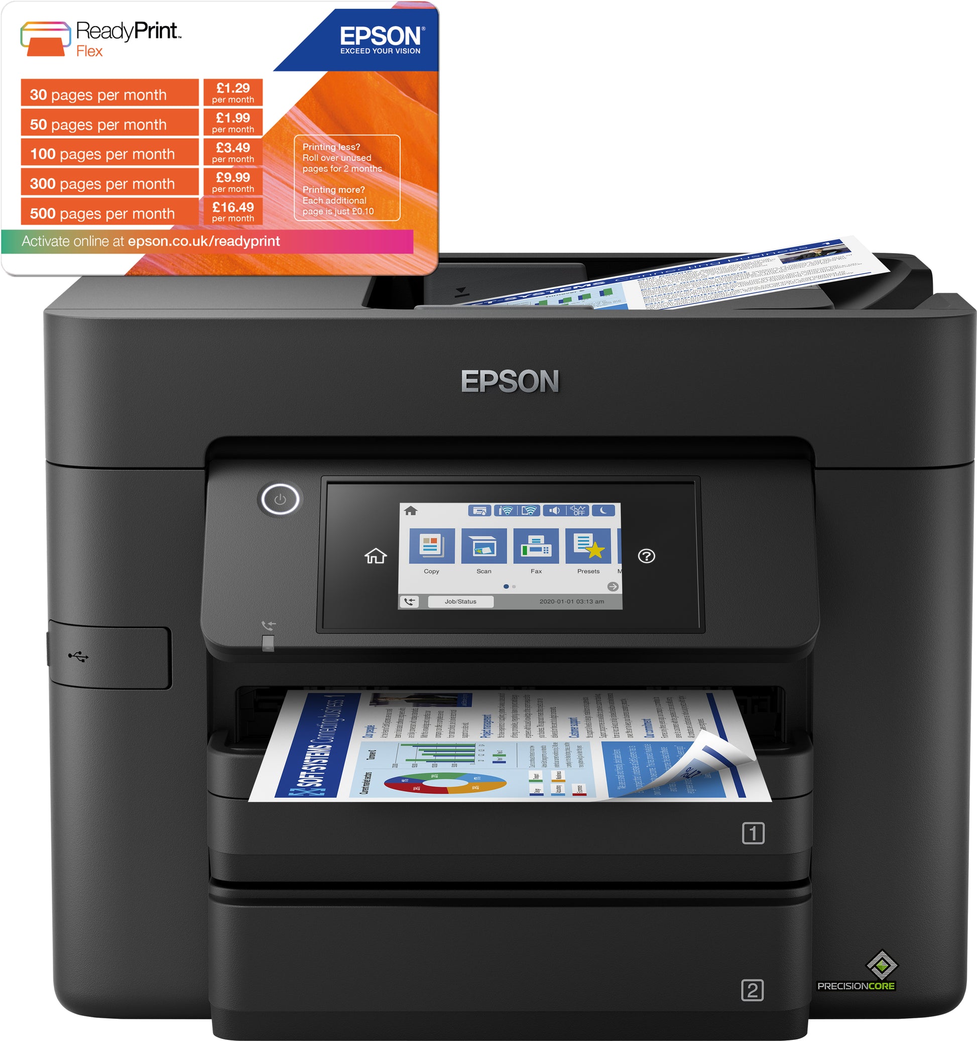 Epson WorkForce WF-4830DTWF – Farbiges Tintenstrahl-MFP A4 – USB/LAN/WLAN – Duplex, Duplex-ADF – 36 Seiten/Min S/W