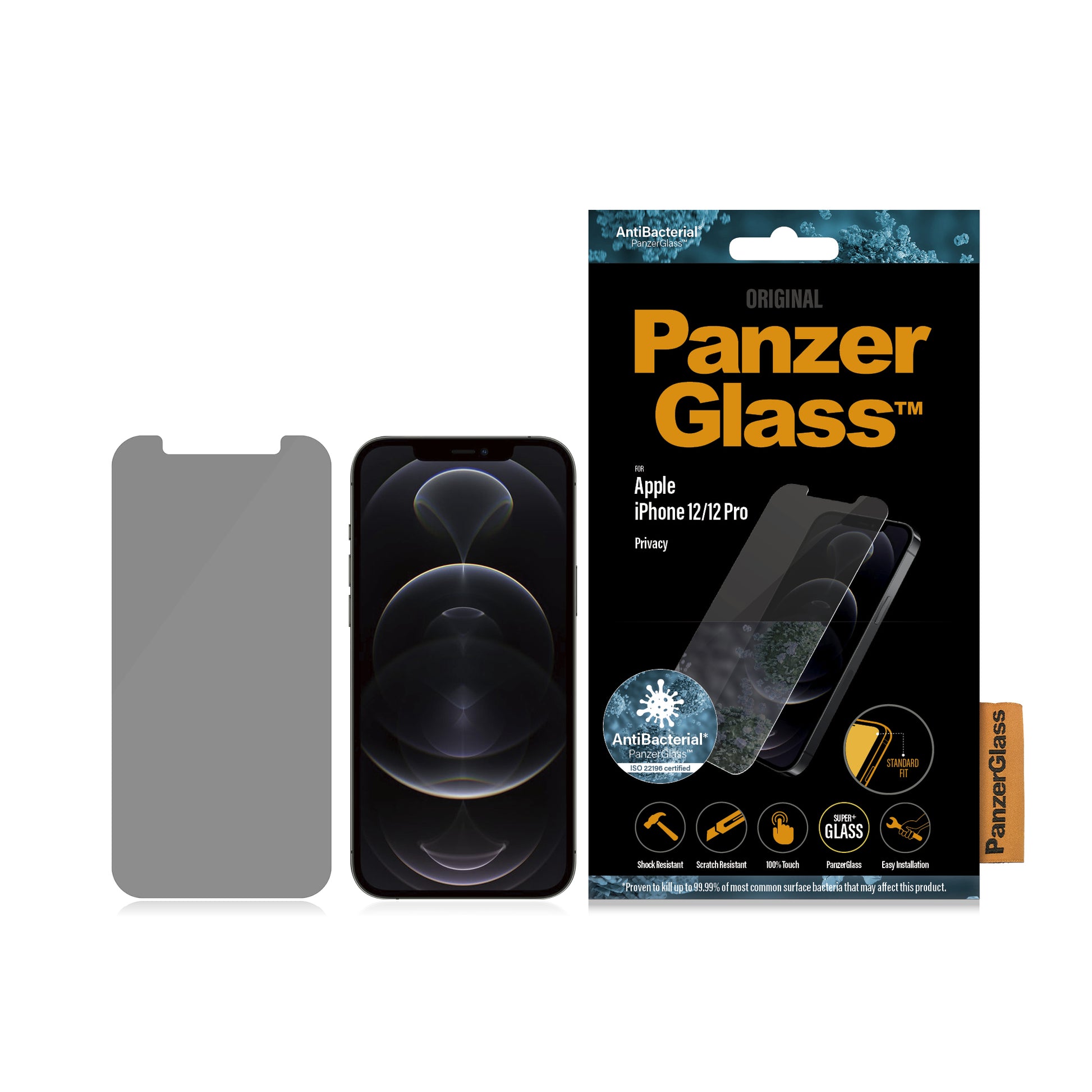 PanzerGlass Privacy-Filter (Panzerglas), Antibakteriell – für iPhone 12/12 Pro