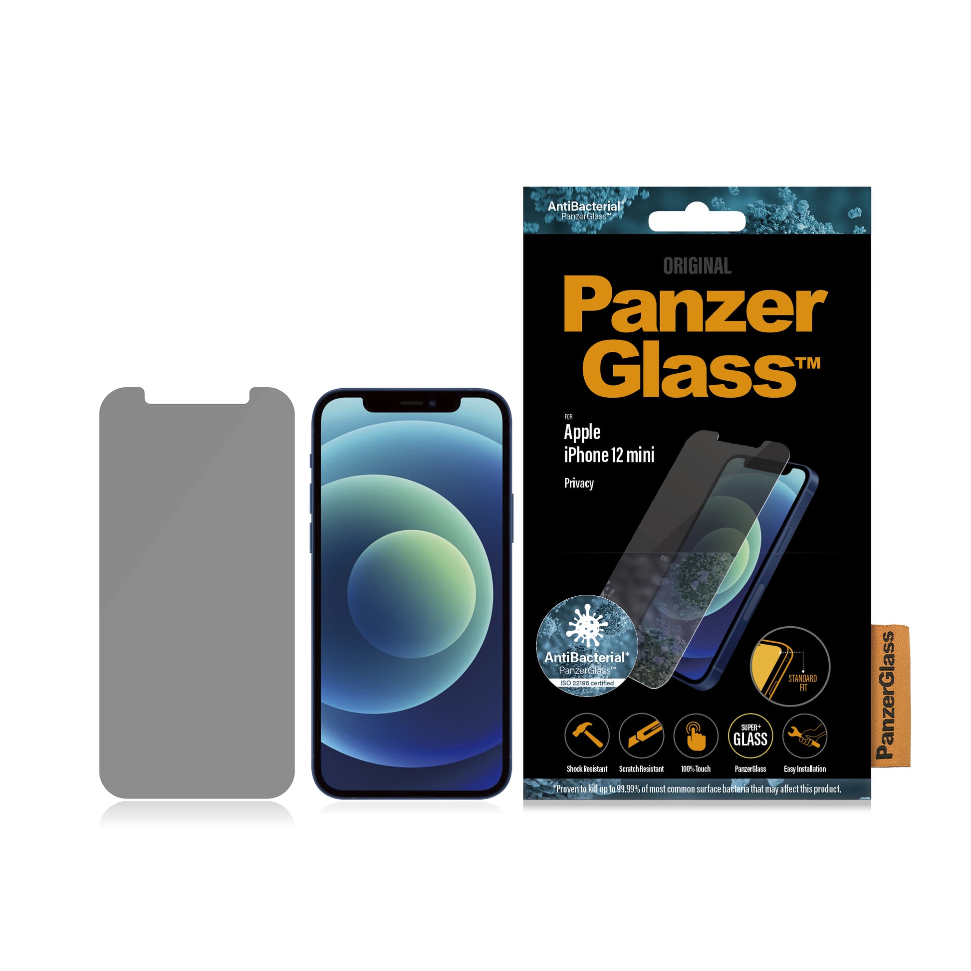 PanzerGlass Privacy-Filter (Panzerglas), Antibakteriell – für iPhone 12 mini