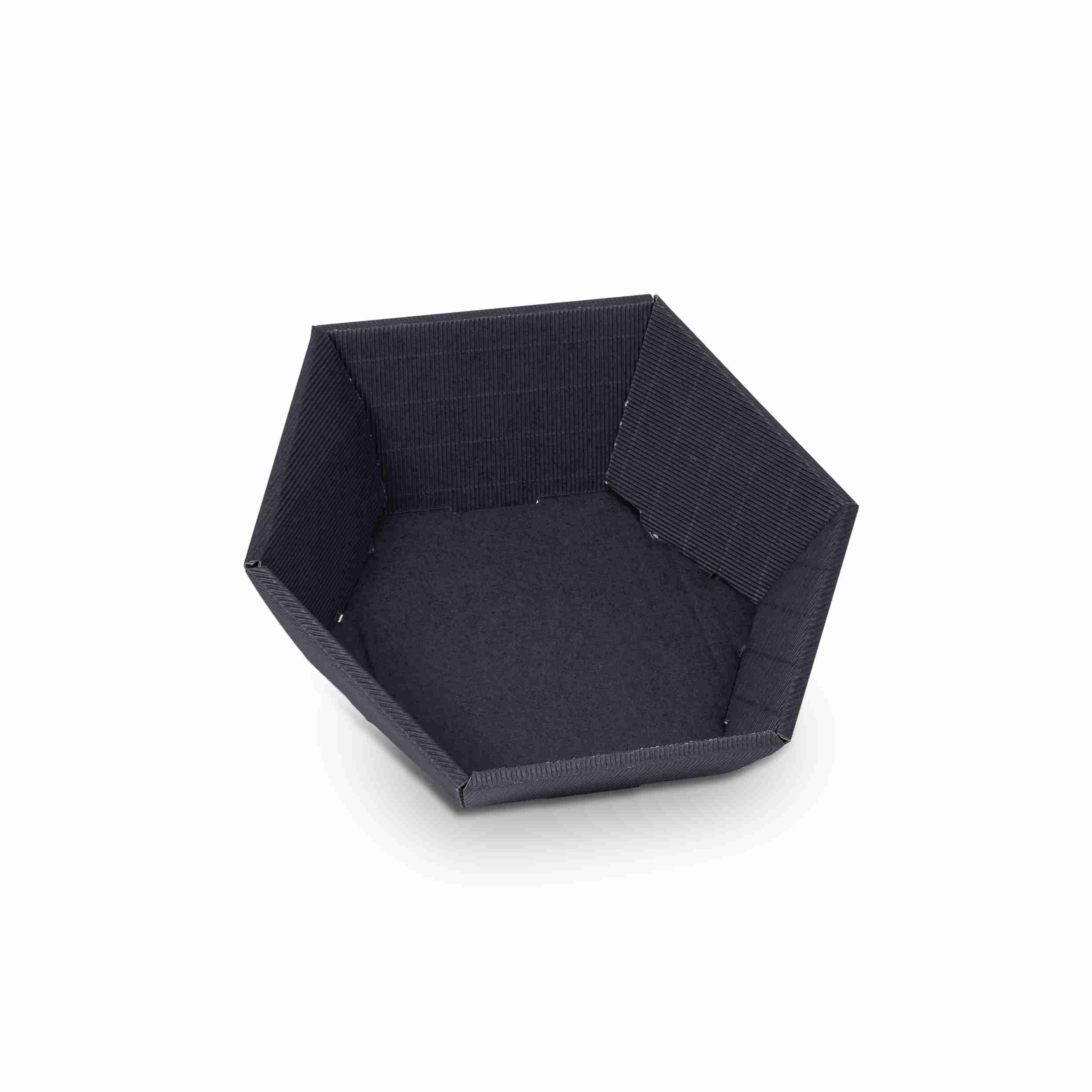 Geschenkbox Wellpappe, schwarz, sechseckig – 290 × 60 × 270 mm – 1 Stk., ab 200 Stk.