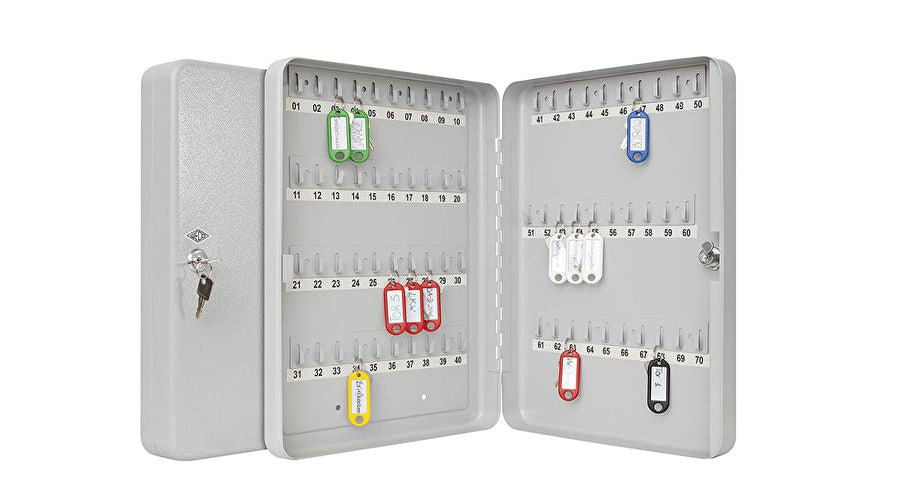 Wedo 102 56537X – Schlüsselschrank für 70 Schlüssel, Zylinderschloss, Stahlblech, Grau