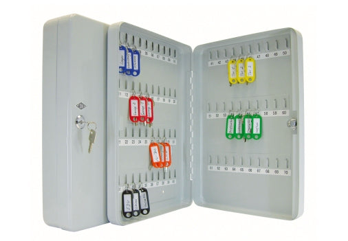 Wedo 102 56537X – Schlüsselschrank für 70 Schlüssel, Zylinderschloss, Stahlblech, Grau