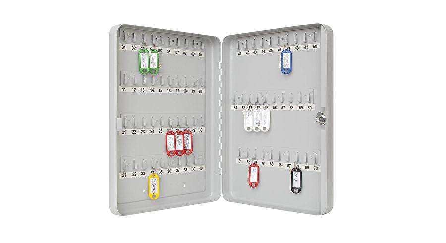 Wedo 102 56537X – Schlüsselschrank für 70 Schlüssel, Zylinderschloss, Stahlblech, Grau