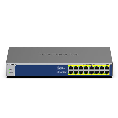 NETGEAR GS516PP – Unmanaged Switch – 16× 1G, PoE+, PoE-Budget 260 W, 19"
