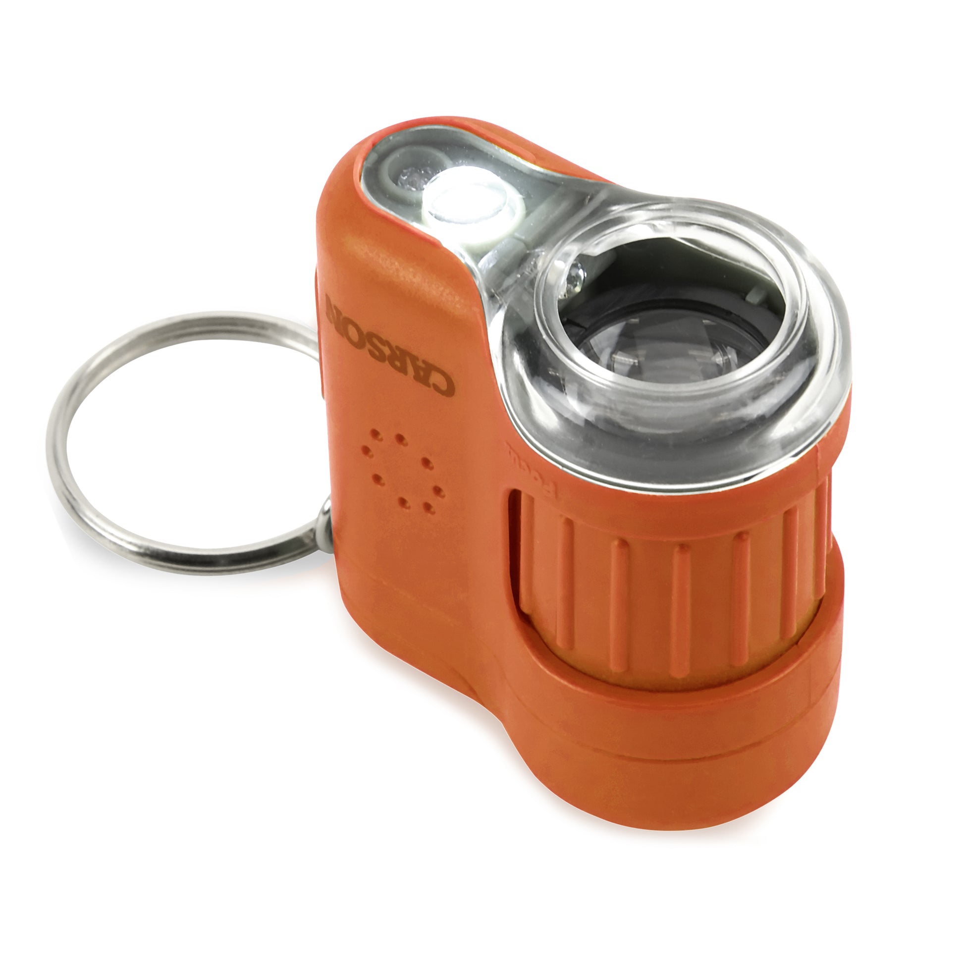 Carson MicroMini Taschenmikroskop – 20×, LED+UV, mit Schlüsselring, Orange