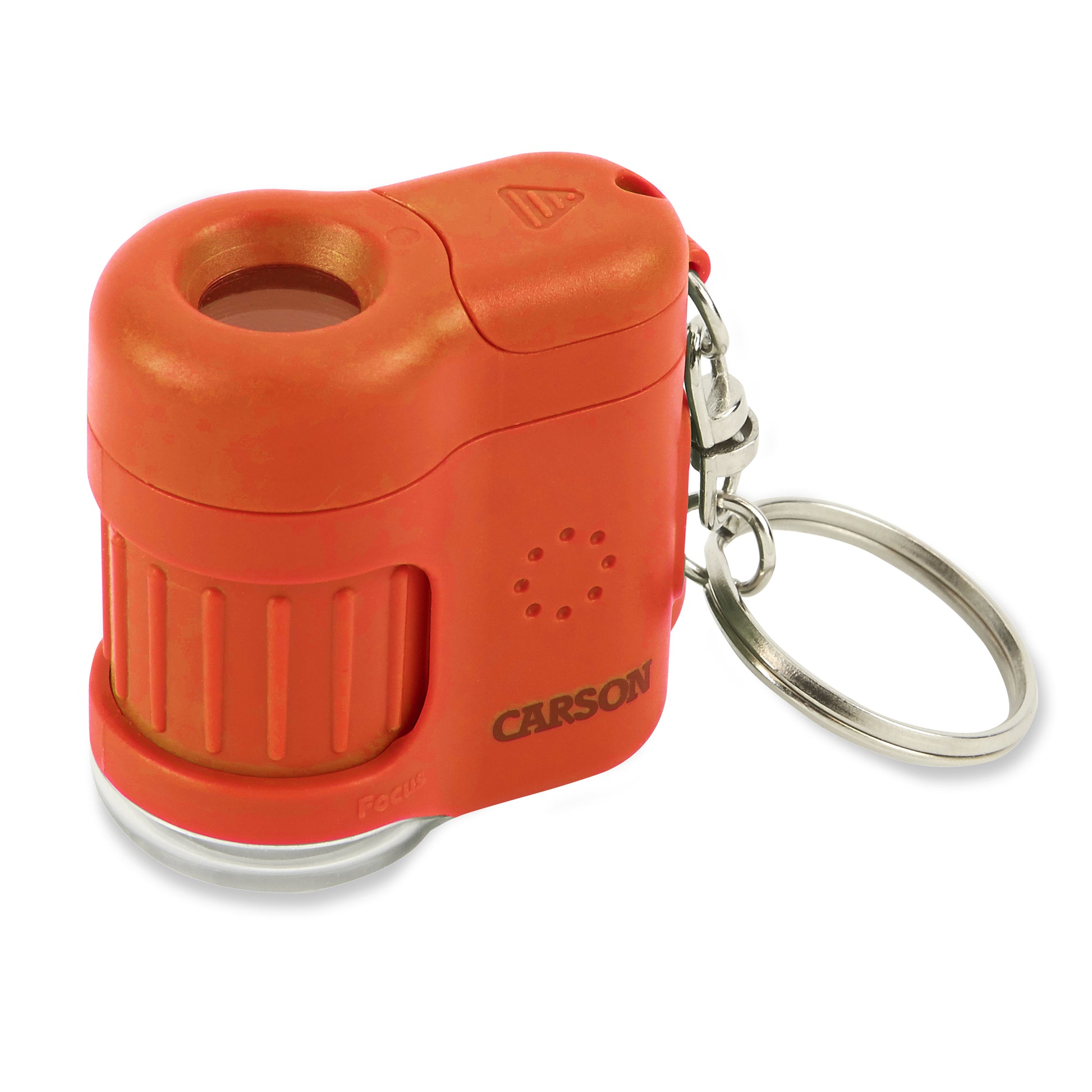 Carson MicroMini Taschenmikroskop – 20×, LED+UV, mit Schlüsselring, Orange