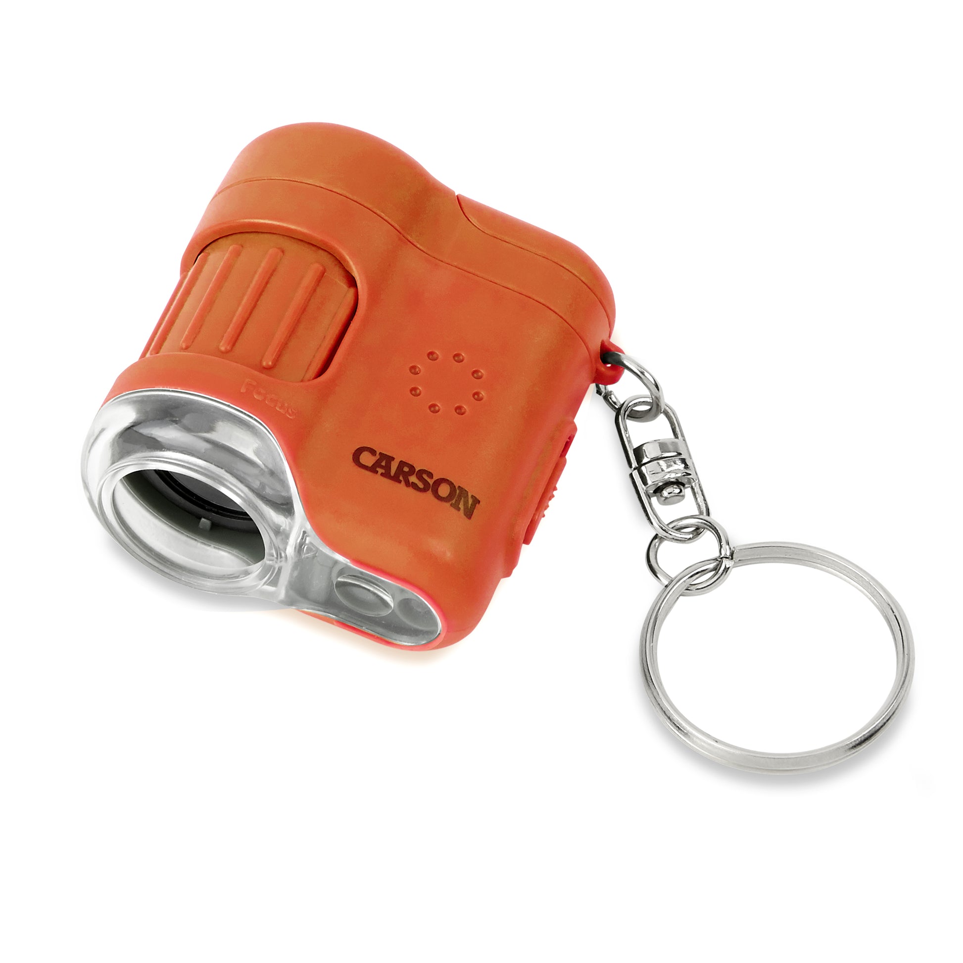 Carson MicroMini Taschenmikroskop – 20×, LED+UV, mit Schlüsselring, Orange