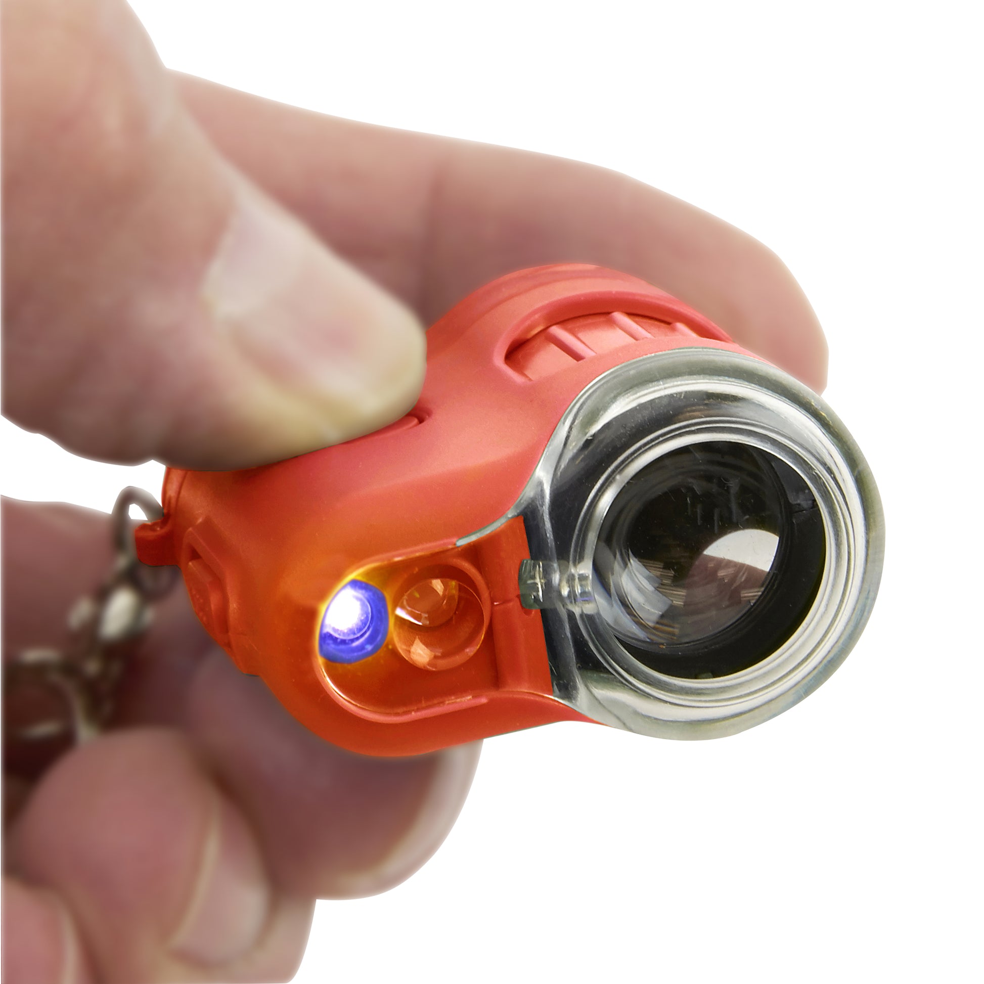 Carson MicroMini Taschenmikroskop – 20×, LED+UV, mit Schlüsselring, Orange