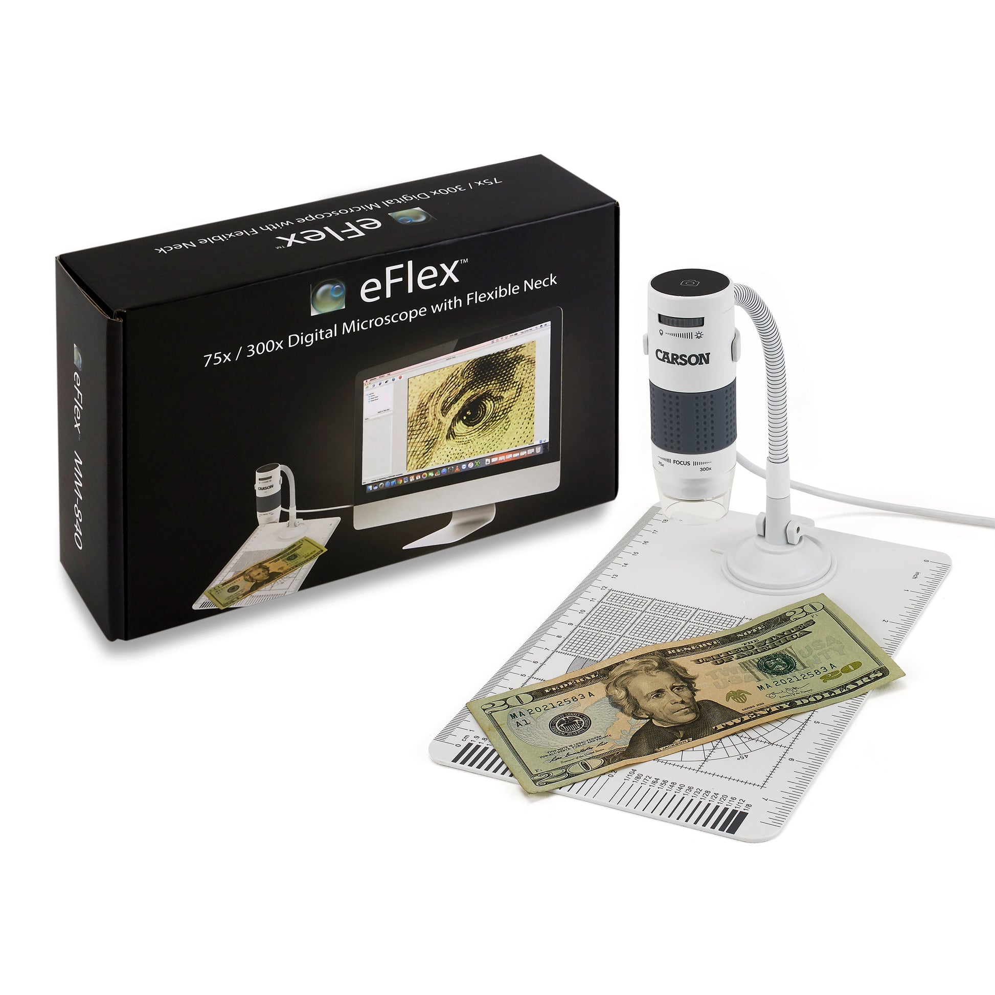 Carson eFlex Digital-Mikroskop – 75–300×, LED, USB 2.0/3.0, für Windows/macOS