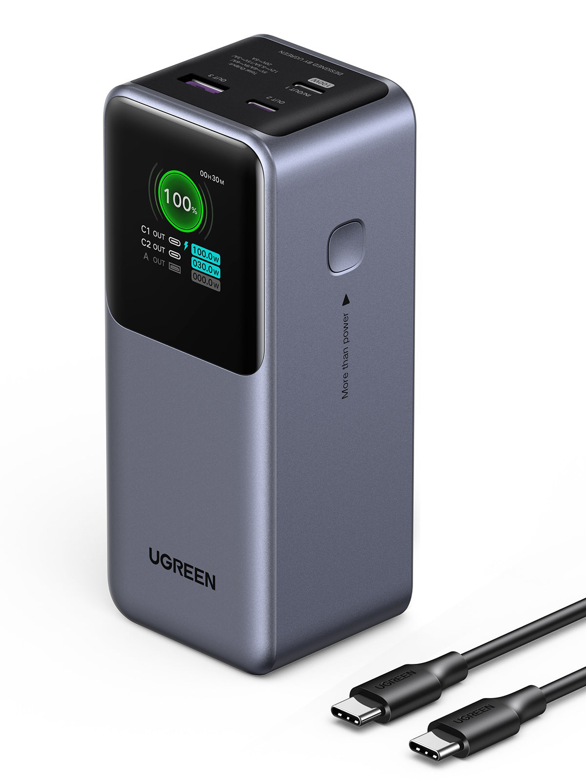 Ugreen Powerbank 20000 mAh, PD 130 W, 2× USB-C, 1× USB-A, für Laptops und Smartphones