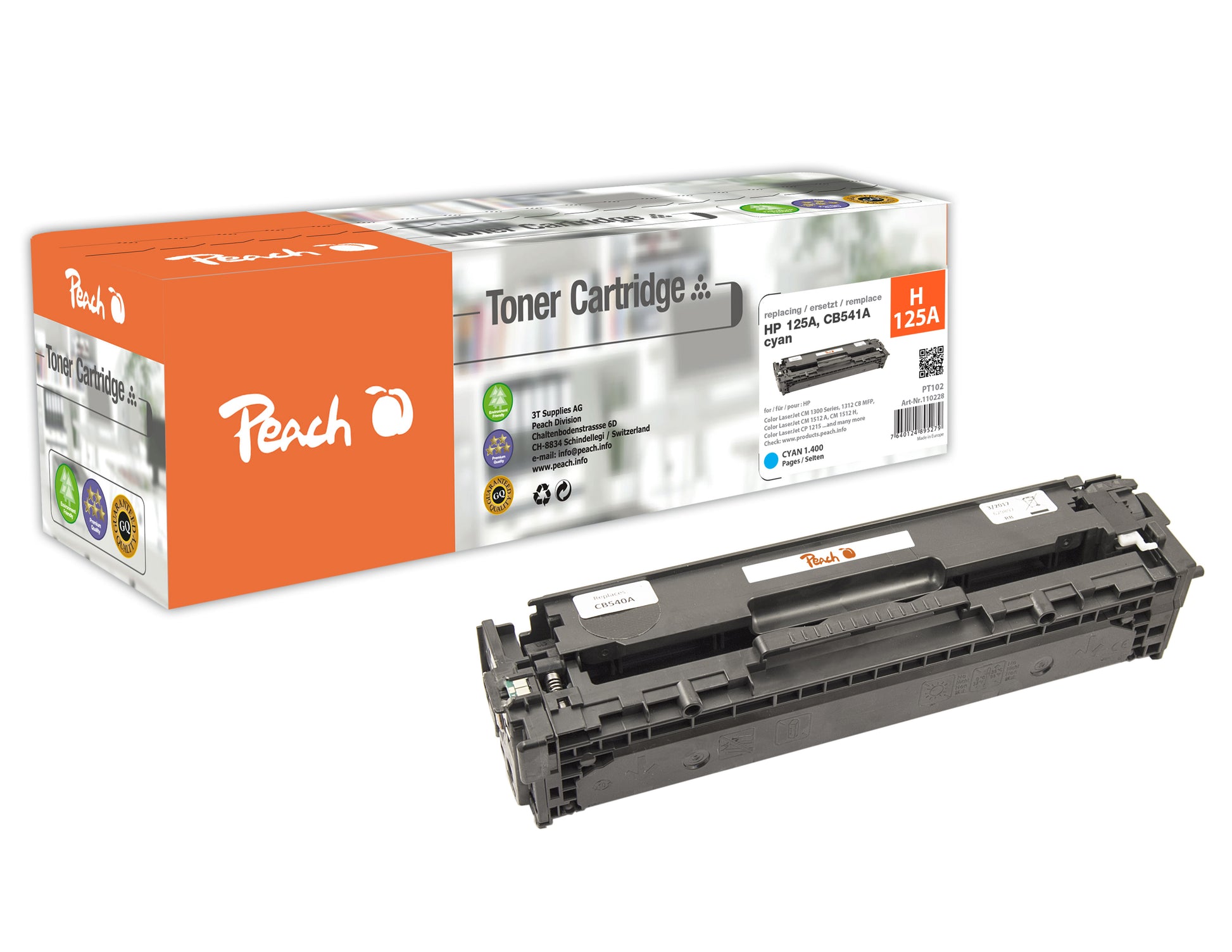 Peach PT102 (125A) Cyan Toner – kompatibel – 1'400 Seiten – für HP Color LaserJet CP1210/CP1213/CP1214 und andere