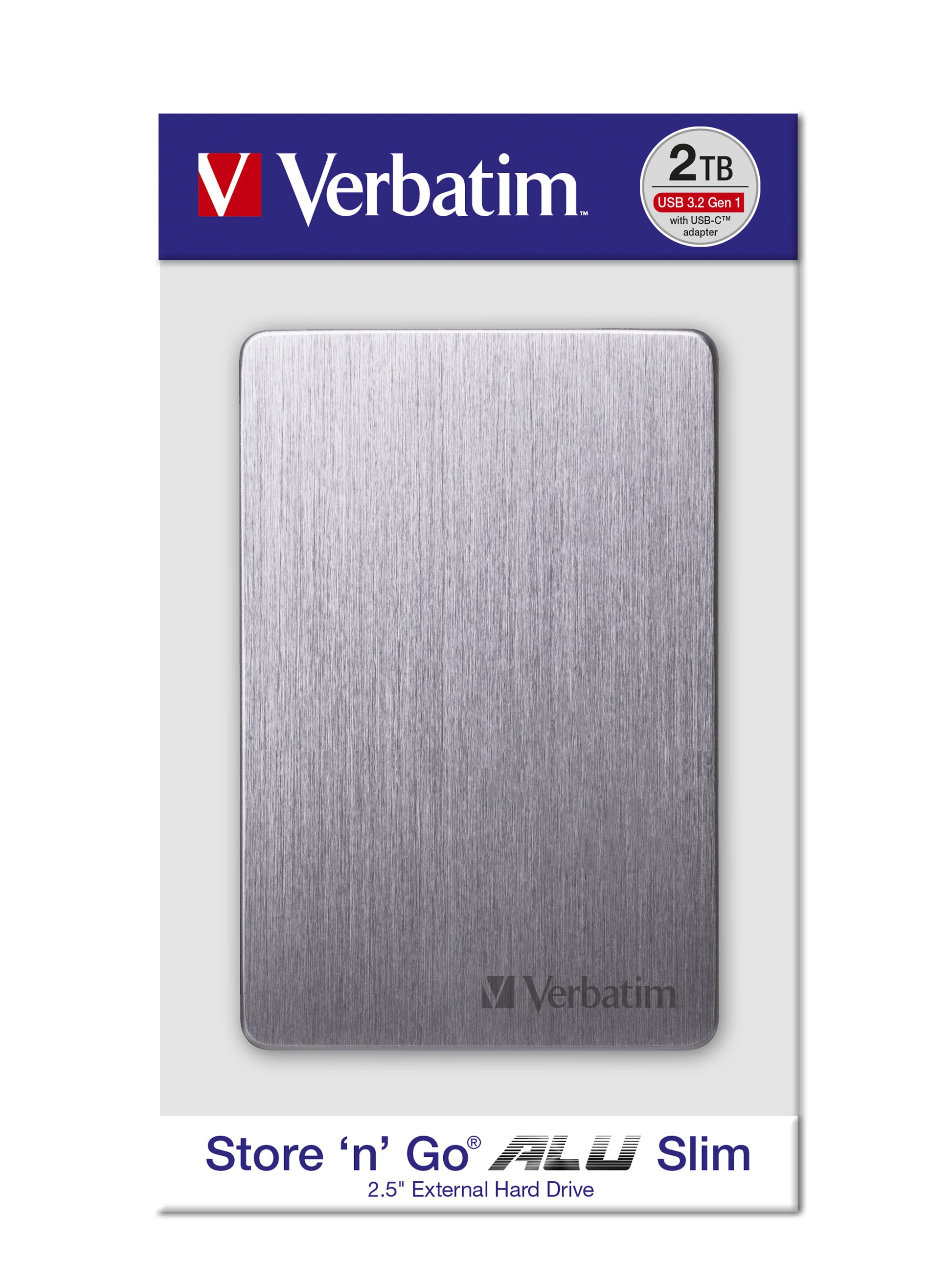 Verbatim Store'n'Go ALU Slim 2,5" – 1 TB, USB-C 3,2 Gen 1 (5 Gbit/s), Aluminium, für Windows und macOS