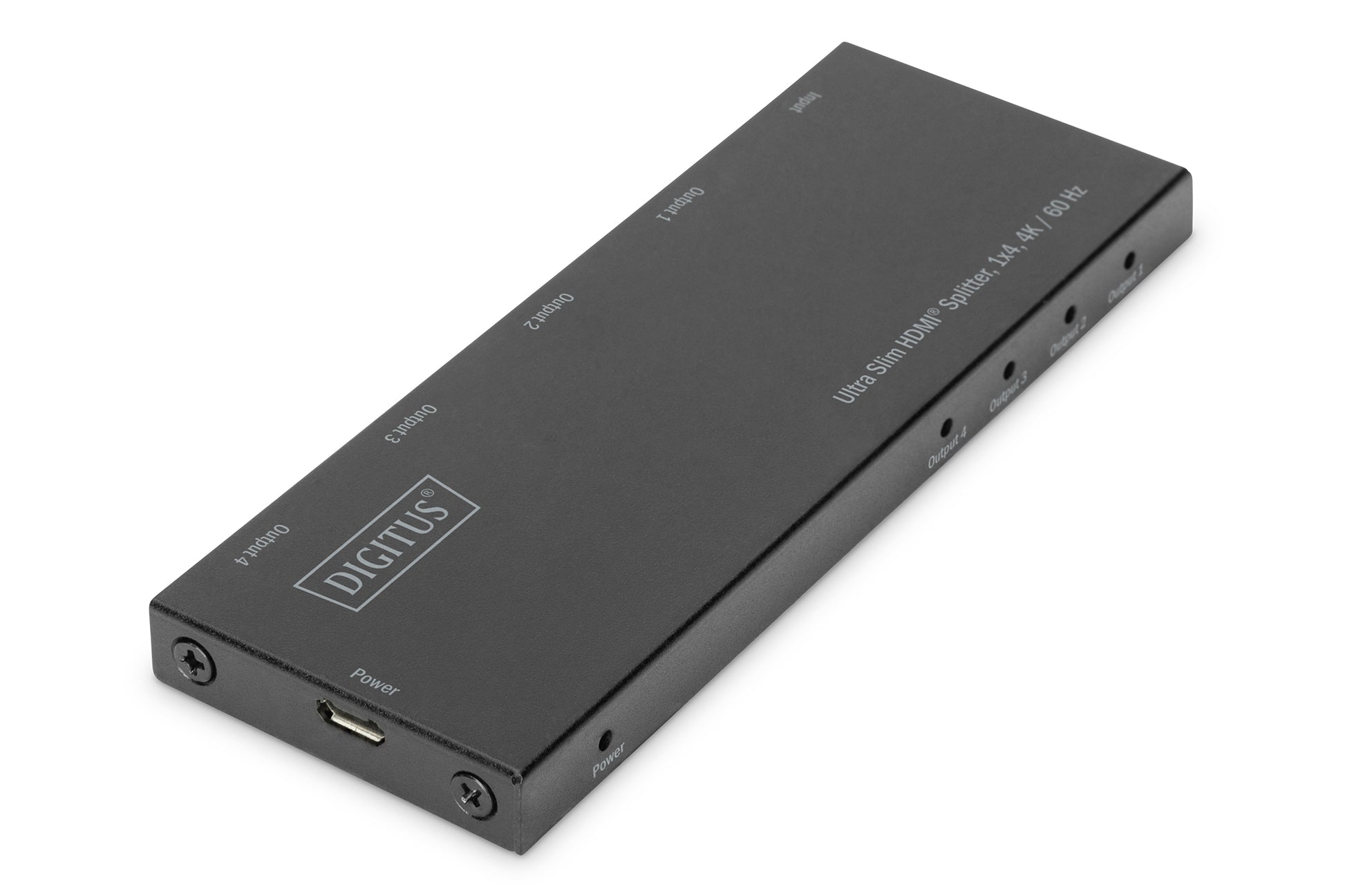 Digitus Ultra Slim – HDMI-Splitter 1×4 – 4K UHD, 60 Hz, HDMI 1.4 – Schwarz, Metallgehäuse