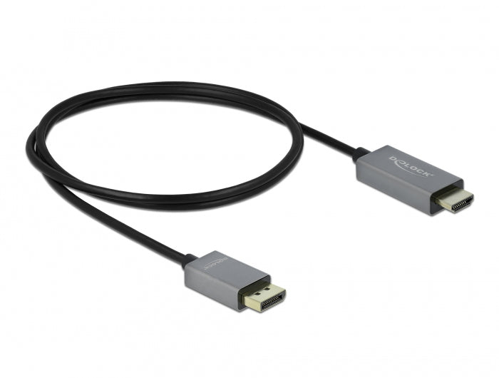 DeLOCK DisplayPort auf HDMI Kabel DP 1.4 4K 60 Hz – 1 m – aktiv, HDR – Schwarz/Grau