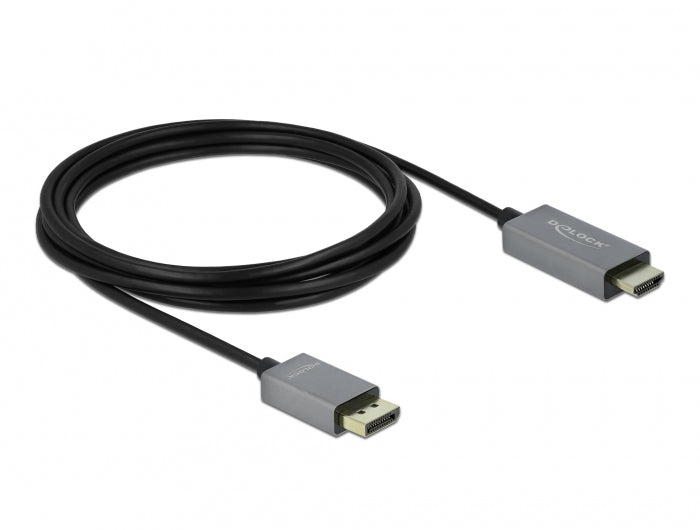 DeLOCK DisplayPort auf HDMI Kabel DP 1.4 4K 60 Hz – 3 m – aktiv, HDR – Schwarz/Grau