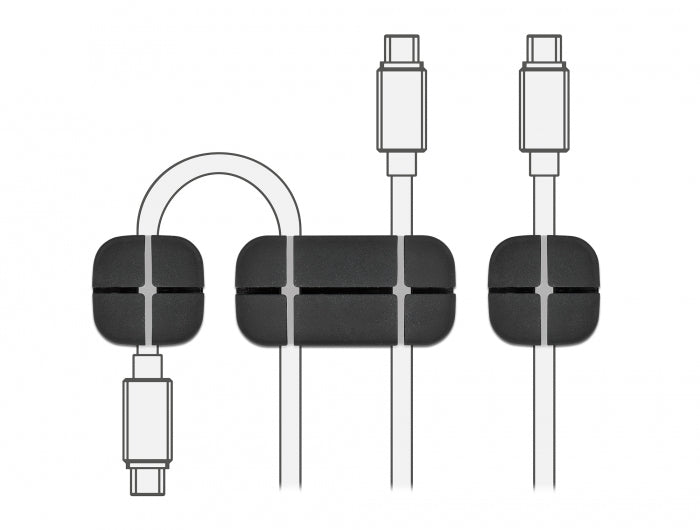 DeLOCK Kabelhalter, selbstklebend, Ø bis 5 mm, 3er-Pack – schwarz