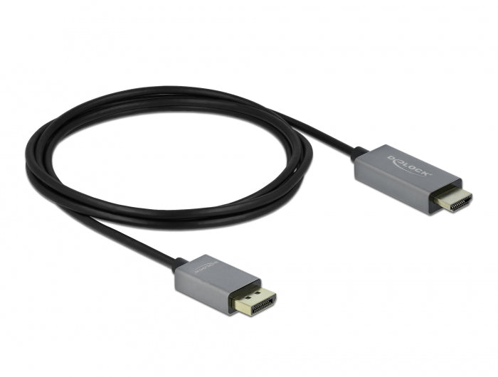 DeLOCK DisplayPort auf HDMI Kabel DP 1.4 4K 60 Hz – 2 m – aktiv, HDR – Schwarz/Grau