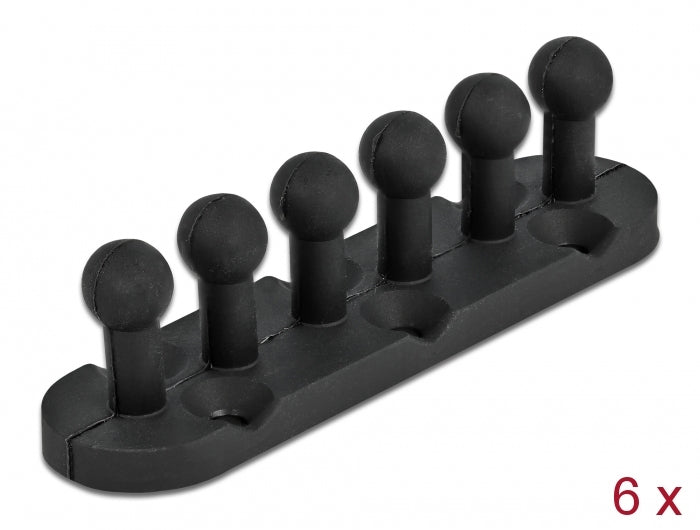 DeLOCK Kabelhalter, selbstklebend, schraubbar, Ø bis 5 mm, 6er-Pack – schwarz