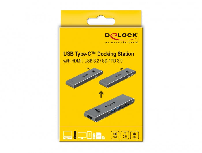 DeLOCK Dockingstation – USB-C, 1× HDMI, 2× USB-A, 2× USB-C, SD/microSD, für Windows/Mac/Android