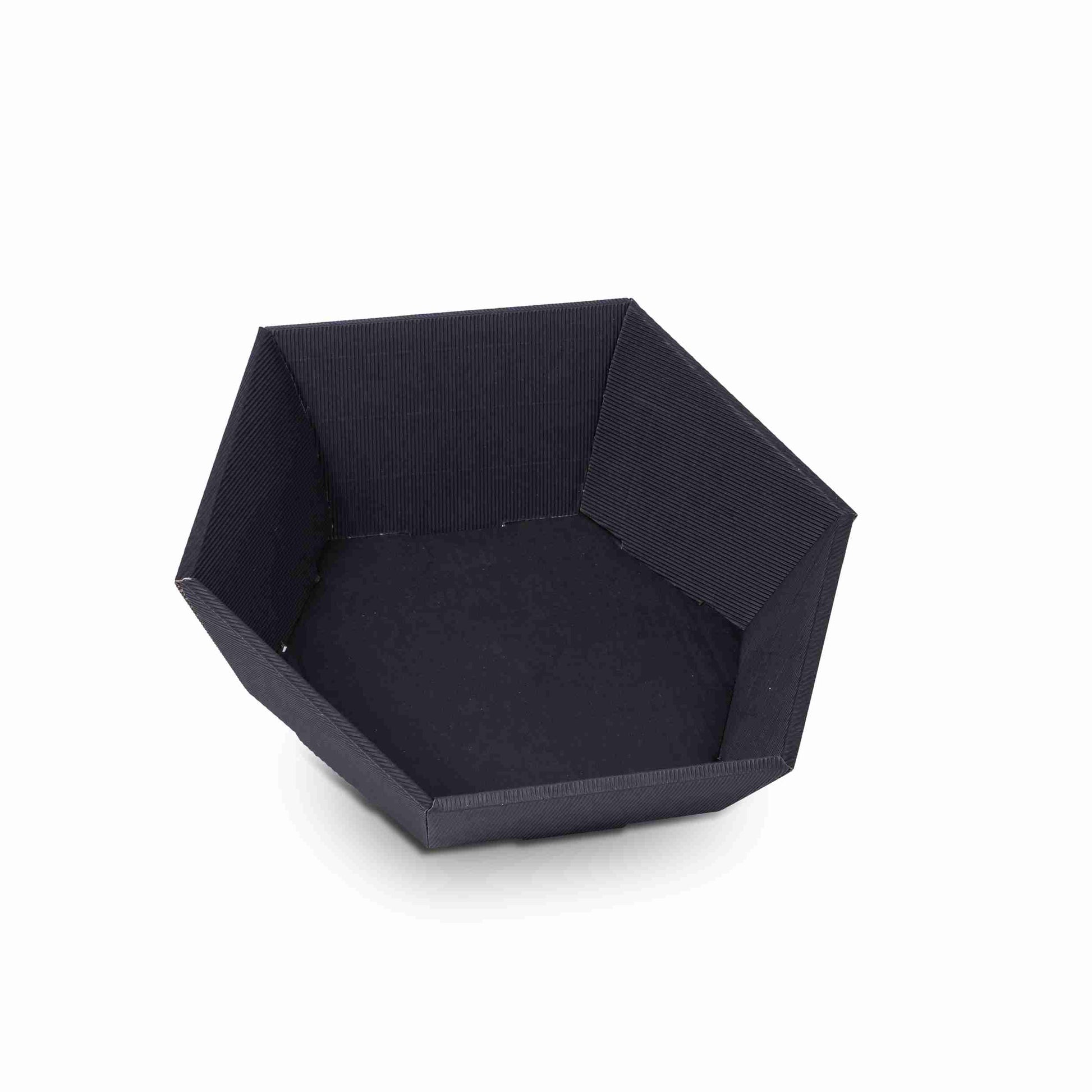 Geschenkkorb sechseckig schwarz – Innenmass 380 × 75 × 340 mm – Wellpappe – 1 Stk., ab 20 Stk.