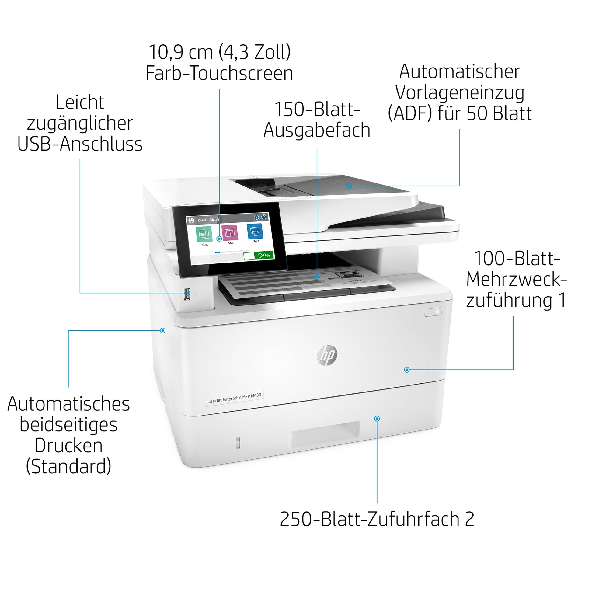 HP LaserJet Enterprise M430 f – S/W Laser-MFP, 4-in-1 – 40 Seiten pro Minute S/W