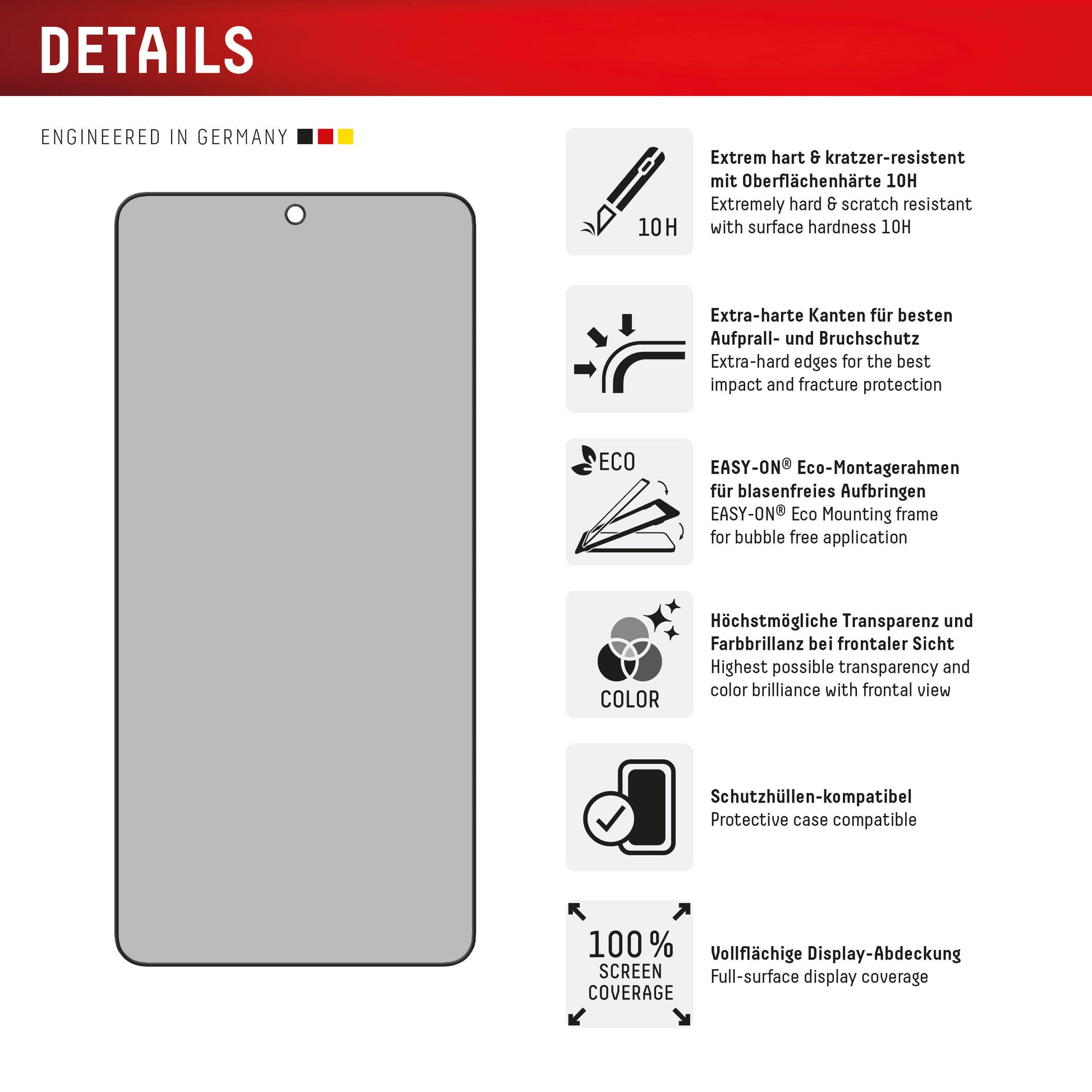 Displex Privacy-Filter (Panzerglas), Full Cover – für Galaxy S25 Edge – mit Applikator